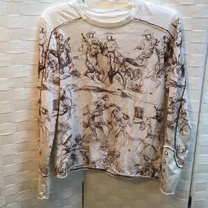 Double D Ranch Western Print Long Sleeve Tee - Cream and Brown